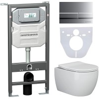 Комплект унитаза с инсталляцией Ceramicanova Play CN3001_1002M_1000 с сиденьем Микролифт и клавишей смыва Хром матовый фарфор подвесной