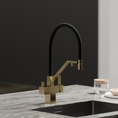 Смеситель для кухни Sancos Loro SC4007BG Золото брашированное Черный латунь