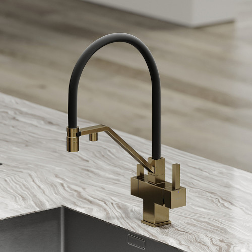 Смеситель для кухни Sancos Loro SC4007BG Золото брашированное Черный латунь