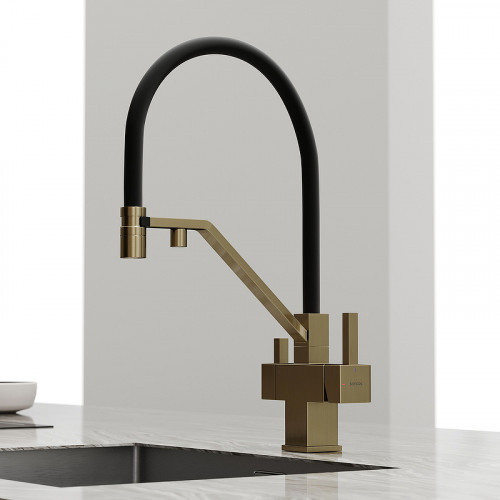 Смеситель для кухни Sancos Loro SC4007BG Золото брашированное Черный латунь