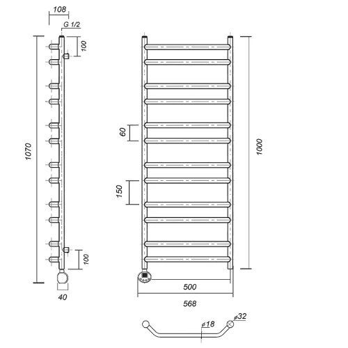 Электрический полотенцесушитель Domoterm Лаура П12 500x1000 EL Хром нержавеющая сталь