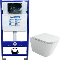 Комплект унитаза Ceramicanova Union CN4009T с инсталляцией WellWant Standart 50 WWISI1110B с сиденьем Микролифт и клавишей смыва Хром глянцевый фарфор подвесной