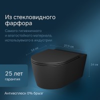 Унитаз AM.PM Func FlashClean C8F1701MBSC подвесной Черный матовый с сиденьем Микролифт фарфор подвесной
