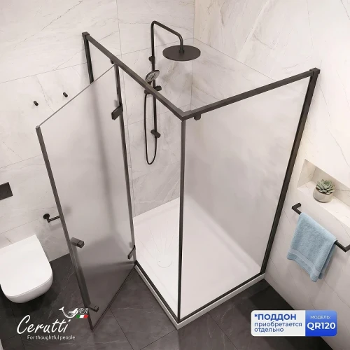 Душевой уголок Ceruttispa 120х90 C1AF L 12040 профиль Черный матовый стекло матовое