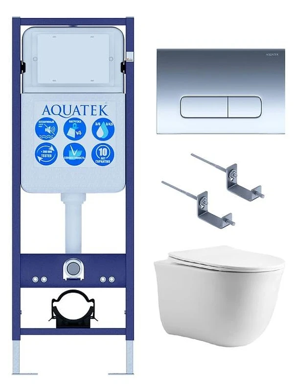 Комплект унитаза с инсталляцией Aquatek Set Классик cm-INS17-016 4в1 цвет Белый с сиденьем Микролифт и клавишей смыва цвет Хром глянцевый