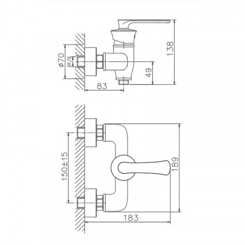 Смеситель для душа Haiba HB20181-5 Золото на стену
