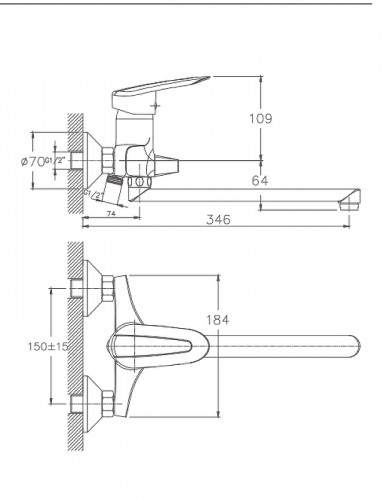 Смеситель для ванны Haiba HB2207 универсальный Хром на стену