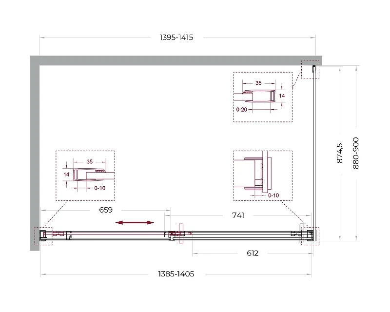 Душевой уголок BelBagno Soft Close-1 140x90 SOFT_CLOSE-1-AH-1-140/90-C-GM профиль Оружейная сталь стекло прозрачное