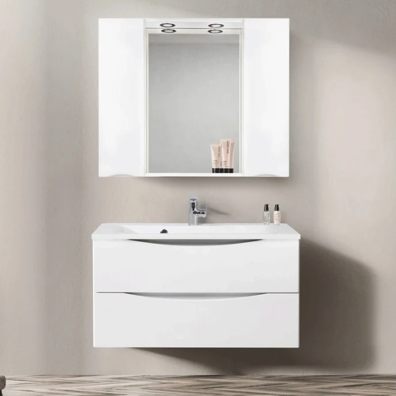 Зеркало со шкафом BelBagno MARINO-SPC-1000/750-2A-BL-P 100 с подсветкой Bianco Lucido МДФ / ЛДСП