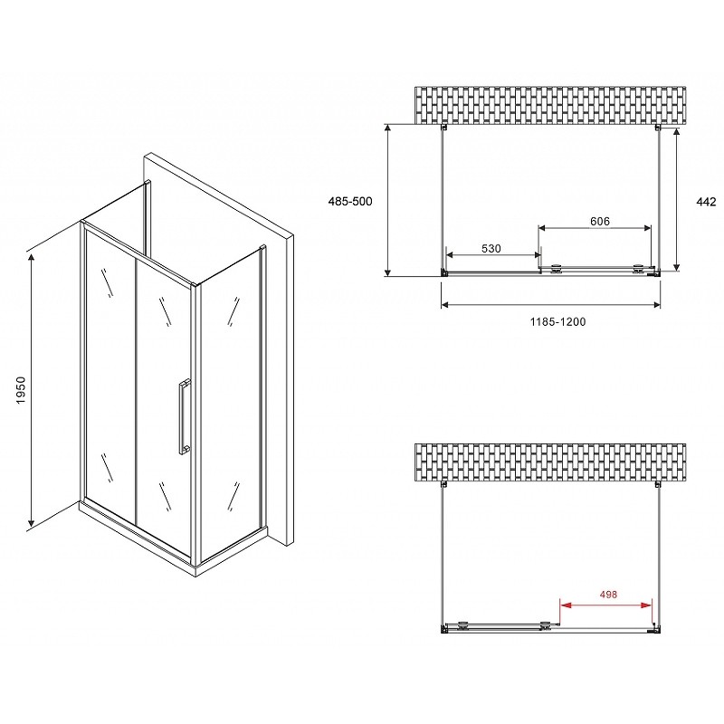 Душевой уголок Abber Schwarzer Diamant 120x50 AG30120H-S50-S50 профиль Хром стекло прозрачное