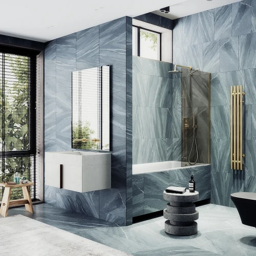 Шторка на ванну Maybah Glass MGV-66-3ш 400x1400 в широком профиле Золото стекло бронзовое