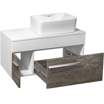 Тумба под раковину Runo Вудлайн 85 00-00001343 подвесная Белая Железный камень МДФ / ЛДСП