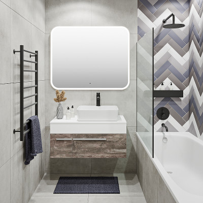 Тумба под раковину Runo Вудлайн 85 00-00001343 подвесная Белая Железный камень МДФ / ЛДСП