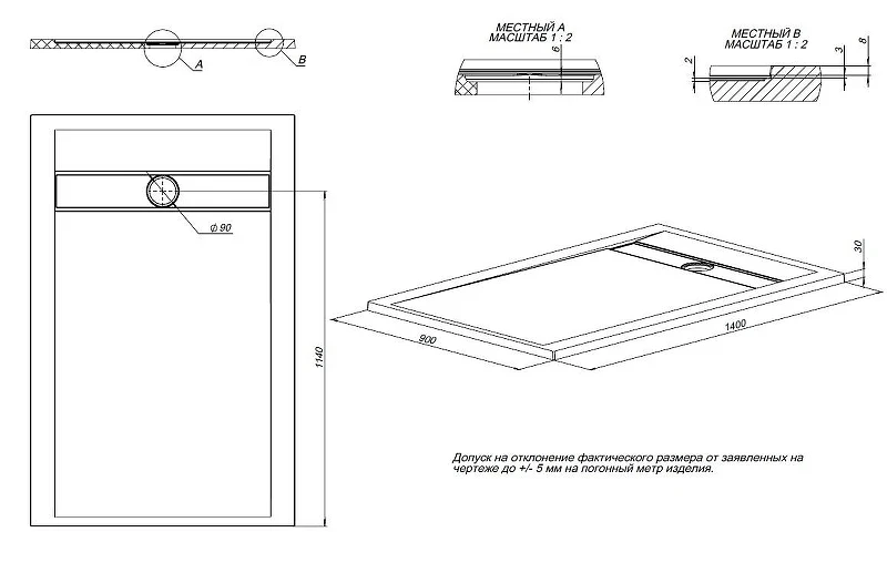 Душевой поддон из искусственного камня Allen Brau Infinity 140x90 8.21005-BGM цвет Синий+Серый