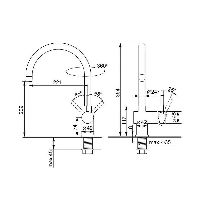 Смеситель для кухни Ulgran Quartz UQ-021-09 Асфальт нержавеющая сталь