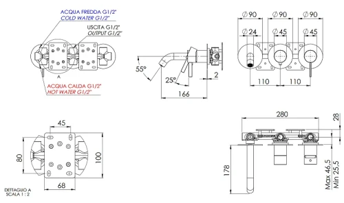 Смеситель для ванны Remer Metrica MC54D3PCFP цвет Черный брашированный хром