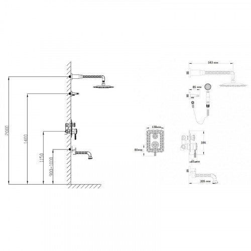 Душевая система Bronze de Luxe Windsor 10137F Бронза латунь встраиваемый
