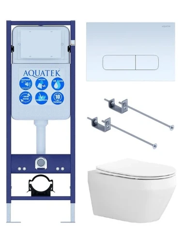 Унитаз с инсталляцией Aquatek Set Aquatek Лея KKI-1-013 4в1 цвет Белый с сиденьем Микролифт и клавишей смыва цвет Белый