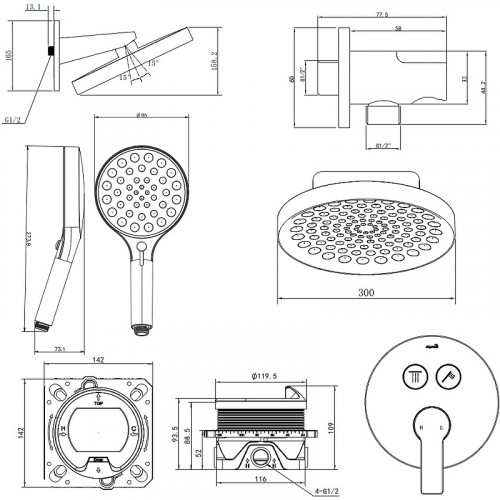 Душевая система AQUAme AQM8402MB Черная матовая латунь встраиваемый