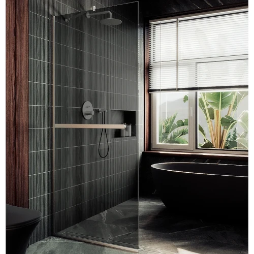 Душевая перегородка Maybah Glass MGD-711-5у 1090x1950 в узком профиле Хром матовый стекло графитовое