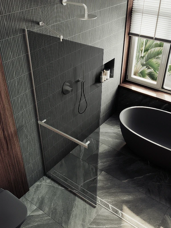 Душевая перегородка Maybah Glass MGD-711-5у 1090x1950 в узком профиле Хром матовый стекло графитовое