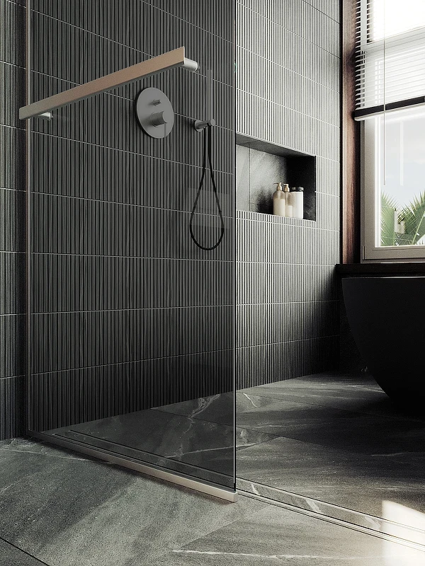 Душевая перегородка Maybah Glass MGD-711-5у 1090x1950 в узком профиле Хром матовый стекло графитовое
