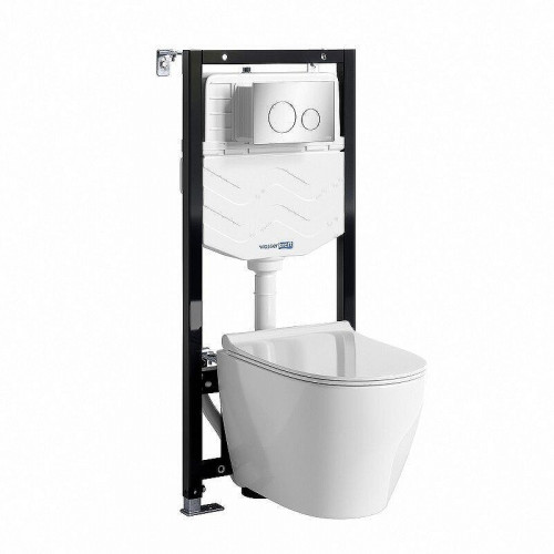 Комплект унитаза с инсталляцией WasserKRAFT Aller 10TLT.010.ME.CH02.H002 цвет Белый с сиденьем Микролифт и клавишей смыва цвет Хром