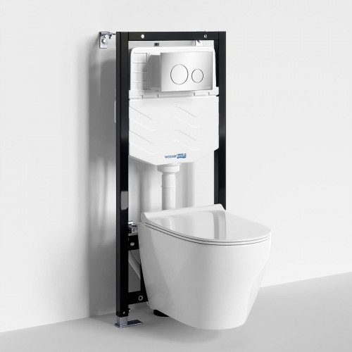 Комплект унитаза с инсталляцией WasserKRAFT Aller 10TLT.010.ME.CH02.H002 цвет Белый с сиденьем Микролифт и клавишей смыва цвет Хром