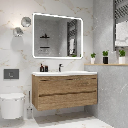 Тумба под раковину Art&Max Family M 100 Family-M-1000-2C-SO-HG подвесная цвет Дуб Харбор золотой