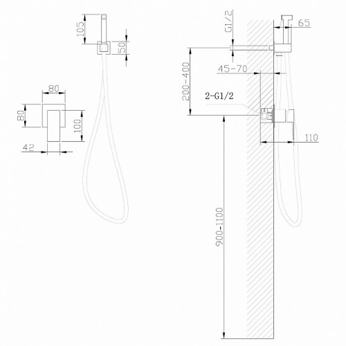 Гигиенический душ со смесителем Abber Daheim AF8225NG Никель латунь встраиваемый