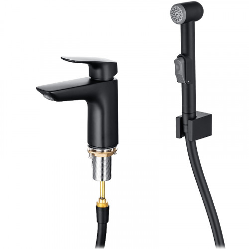 Смеситель для раковины Aquatek Вега AQ1012MB с гигиеническим душем Черный матовый латунь