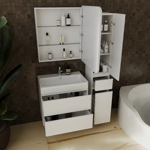 Тумба под раковину Style Line Атлантика 70 Люкс Plus СС-00002339 подвесная Белая матовая антискрейтч МДФ / ЛДСП