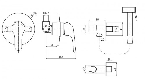 Гигиенический душ со смесителем Rav Slezak Sazava SA042 Хром латунь на стену