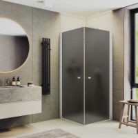 Душевой уголок Maybah Glass MGY-1299-1 900x900x1980 на монопетлях Белый стекло графитовое матовое