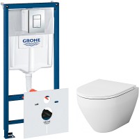 Комплект унитаза AM.PM Spirit FlashClean C701700WH+C707857WH с инсталляцией Grohe Rapid SL 38775001 с сиденьем Микролифт и клавишей смыва Хром фарфор подвесной