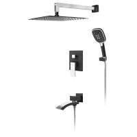 Душевая система Hansberge Cubito H6077BC с термостатом цвет Черный матовый Хром