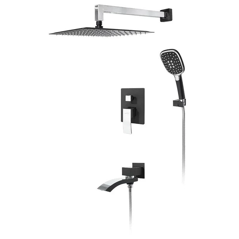 Душевая система Hansberge Cubito H6077BC с термостатом цвет Черный матовый Хром