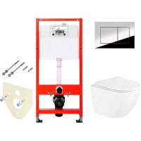 Комплект унитаза BelBagno Uno BB3105CHR/SC с инсталляцией Tece Profil 9400412 с сиденьем Микролифт и клавишей смыва Хром глянцевый фаянс подвесной