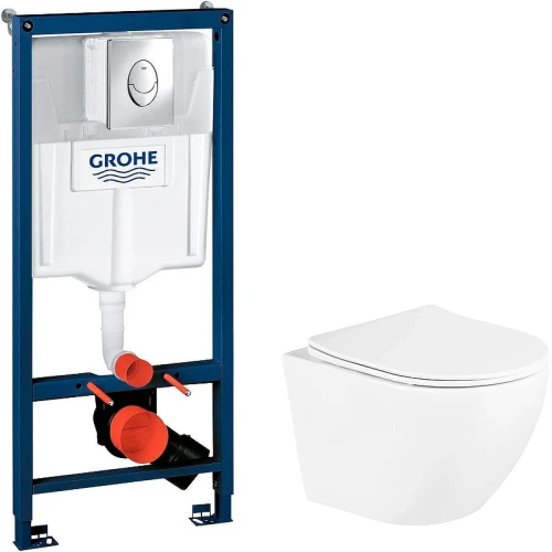 Комплект унитаза BelBagno Uno BB3105CHR/SC с инсталляцией Grohe Rapid SL 38721001 с сиденьем Микролифт и клавишей смыва Хром фаянс подвесной