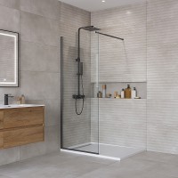 Душевая перегородка BelBagno Kraft 70 KRAFT-L-1-70-C-NERO профиль Черный матовый стекло прозрачное