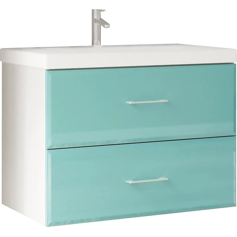Тумба под раковину Marka One Mix 60П с ручками фасад стекло Бирюзовая
