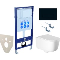 Комплект унитаза с инсталляцией Aquatek Set Aquatek Лугано-017 4в1 с сиденьем Микролифт и Черной матовой клавишей смыва фарфор подвесной