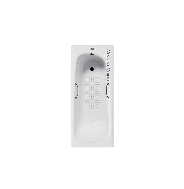 Чугунная ванна Vinsent Veron Concept 170x70 VCO1707042H/VH0012CH-AS цвет Белый с квадратными хромированнами ручками и антискользящим покрытием