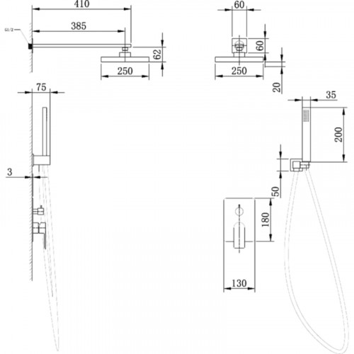 Душевая система Abber Weiss Insel AF8018 Хром латунь встраиваемый