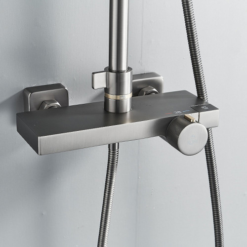 Душевая система Rose R18T R1896T-6 с термостатом Оружейная сталь