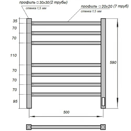 Электрический полотенцесушитель Point Вега PN71856W П7 500x600 диммер справа Белый