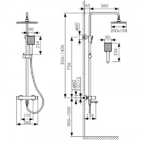 Душевая система Kaiser Cube 01582-3 Шлифованное золото