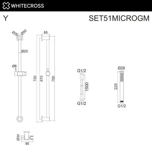 Душевой гарнитур Whitecross Y gunmetal SET51MICROGM цвет Оружейная сталь