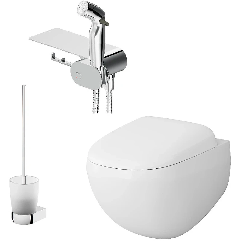 Унитаз AM.PM Sensation FlashClean CK30H0904W подвесной с гигиеническим душем и ершиком с сиденьем Микролифт фарфор подвесной