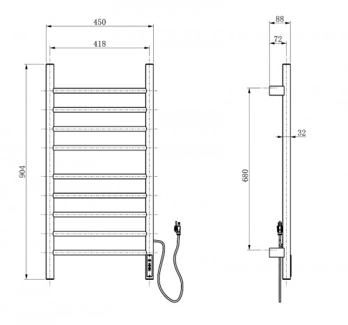 Электрический полотенцесушитель Wonzon & Woghand Bonn 45х90,4 R WW-AL409-BR цвет Брашированный никель